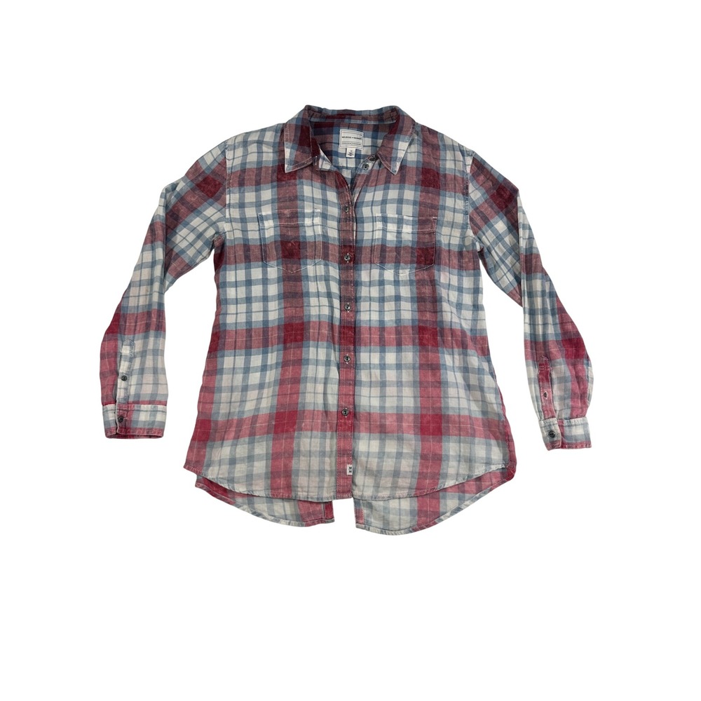 Melrose and Market Women‎ Red Blue Plaid Split Back Flannel Shirt Size M